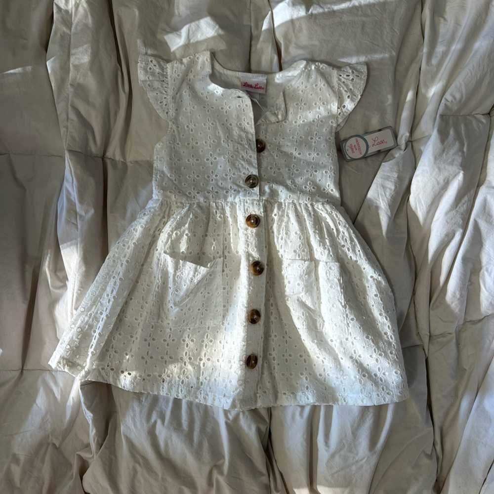 Little Lass Cream Eyelet Button Down Shirt